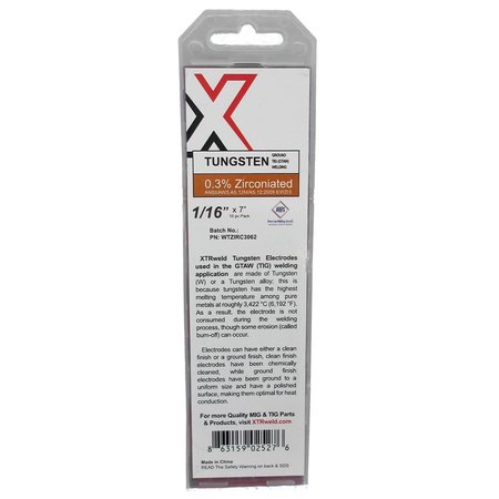 XTRWELD 0.3% Zirconiated Tungsten Electrode, 1/16, Brown, 10PK WTZIRC3062